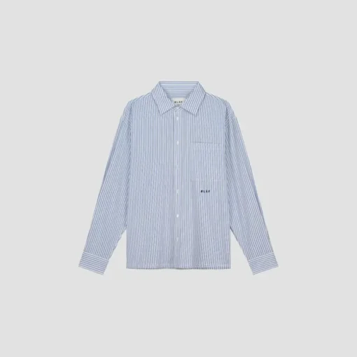 Olaf Seersucker Boxy Shirt M180310 Blauw Dessin