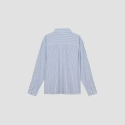 Olaf Seersucker Boxy Shirt M180310 Blauw Dessin